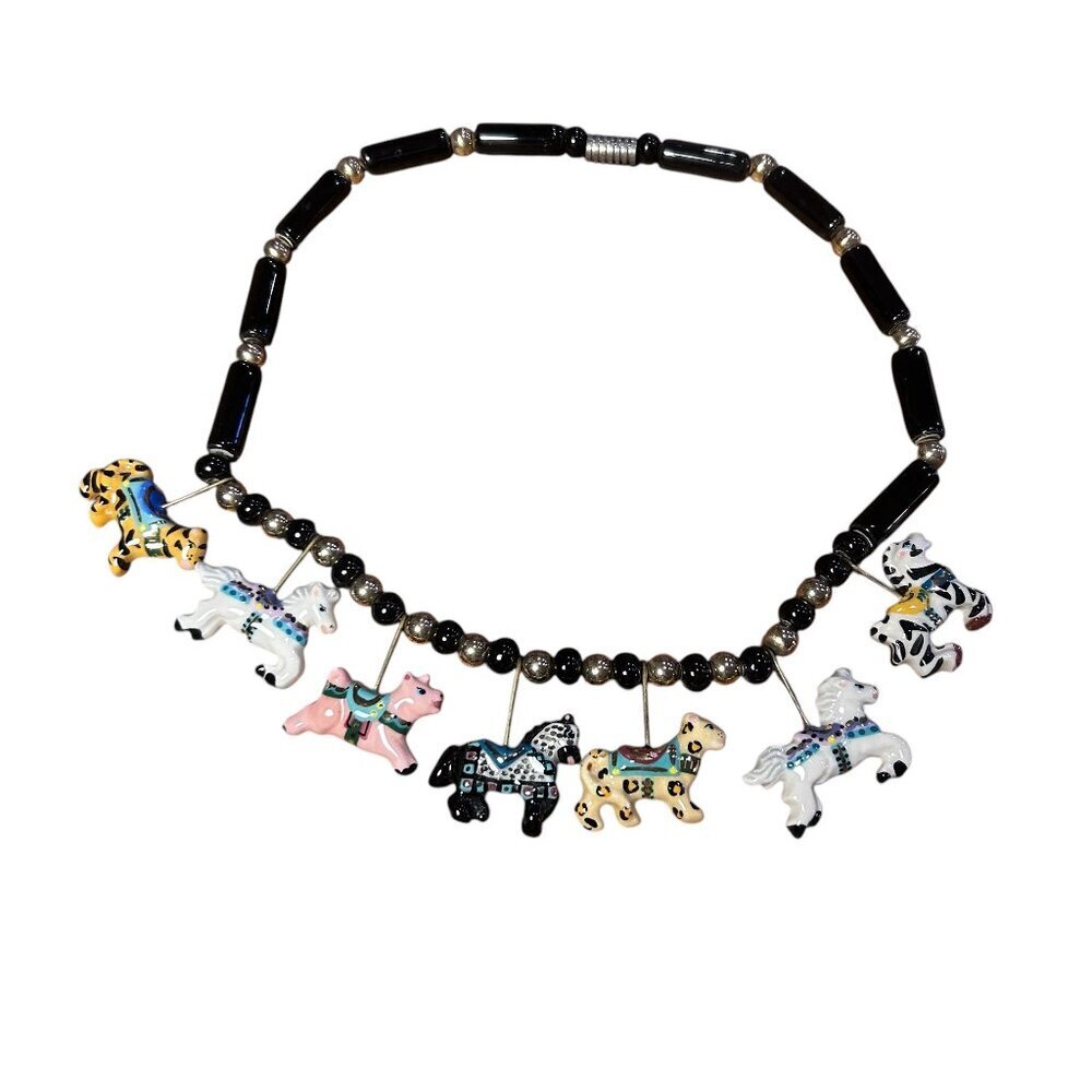 Vintage Ceramic "Flying Colors" Carousal Animals Necklace